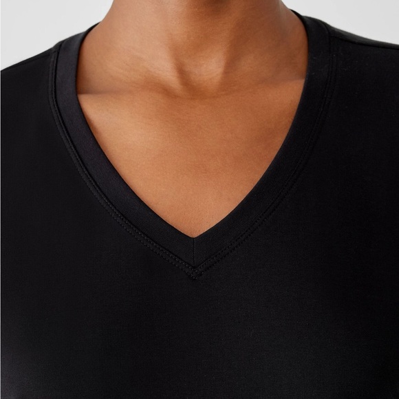 EILEEN FISHER XL Pima Cotton Stretch Jersey V-Neck Dress in Black • Casual Comfy - Picture 10 of 12